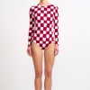 Women Emilia Wickstead Swim | Alliyah Red Checkerboard Print Swimsuit