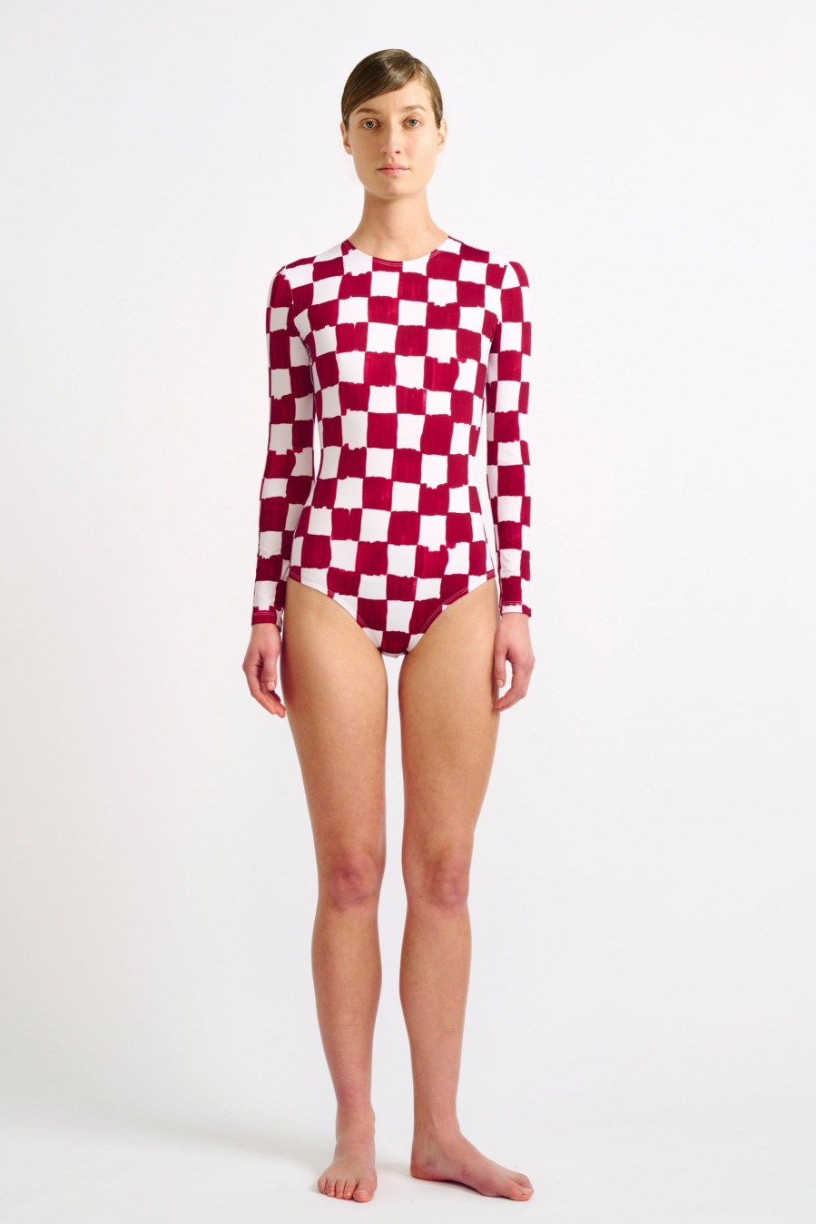 Women Emilia Wickstead Swim | Alliyah Red Checkerboard Print Swimsuit