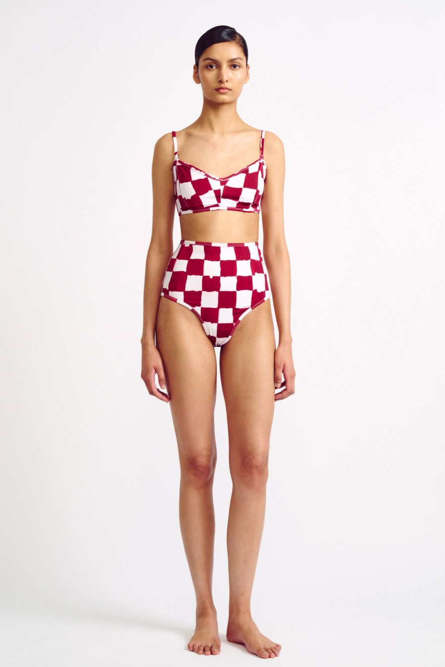 Women Emilia Wickstead Swim | Alicia Red Checkerboard Print Bikini