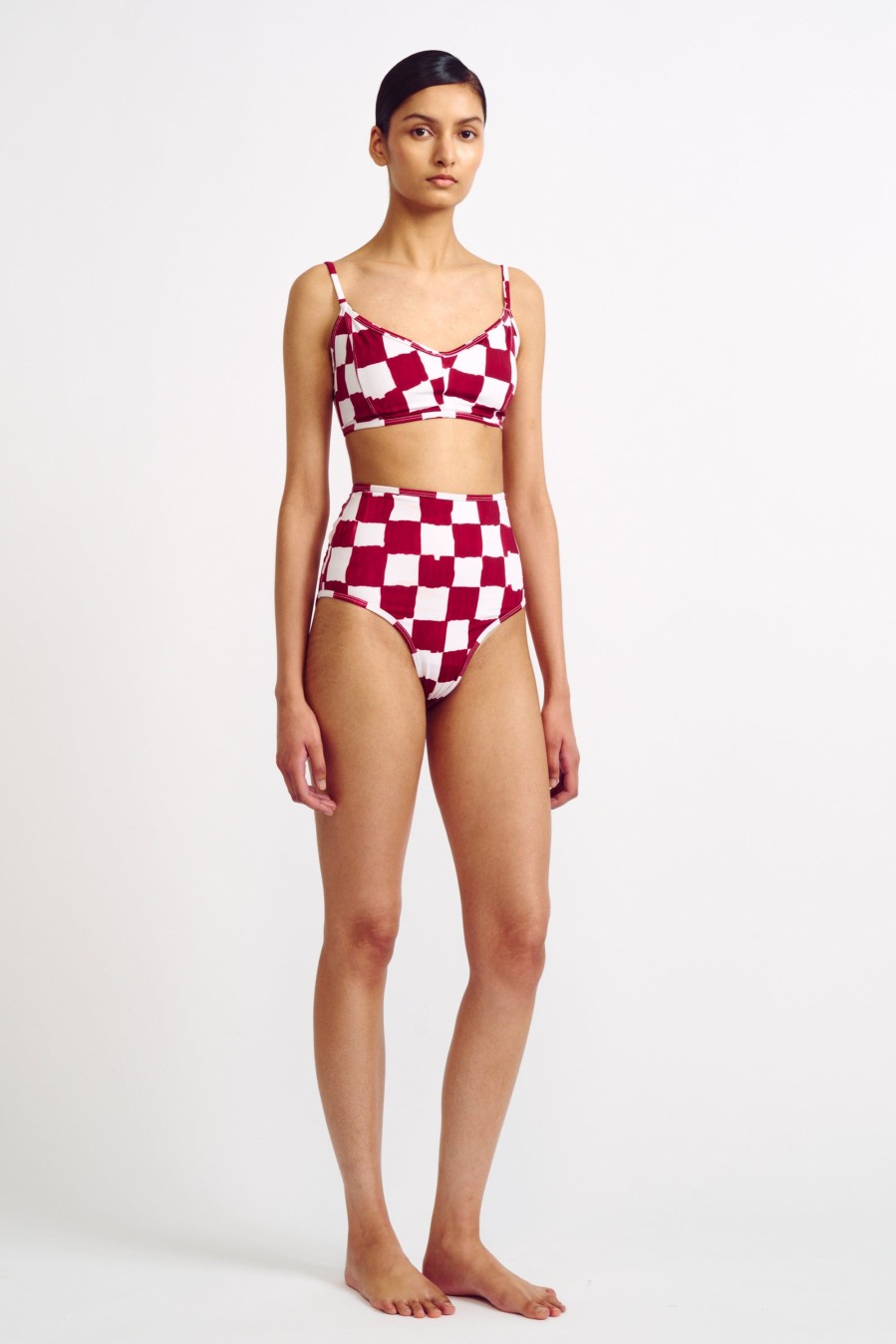 Women Emilia Wickstead Swim | Alicia Red Checkerboard Print Bikini