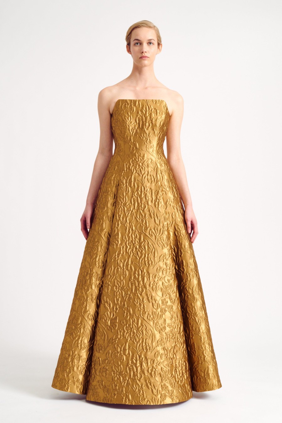 Women Emilia Wickstead Gowns | Alivia Dress In Gold Lurex Metallic Jacquard