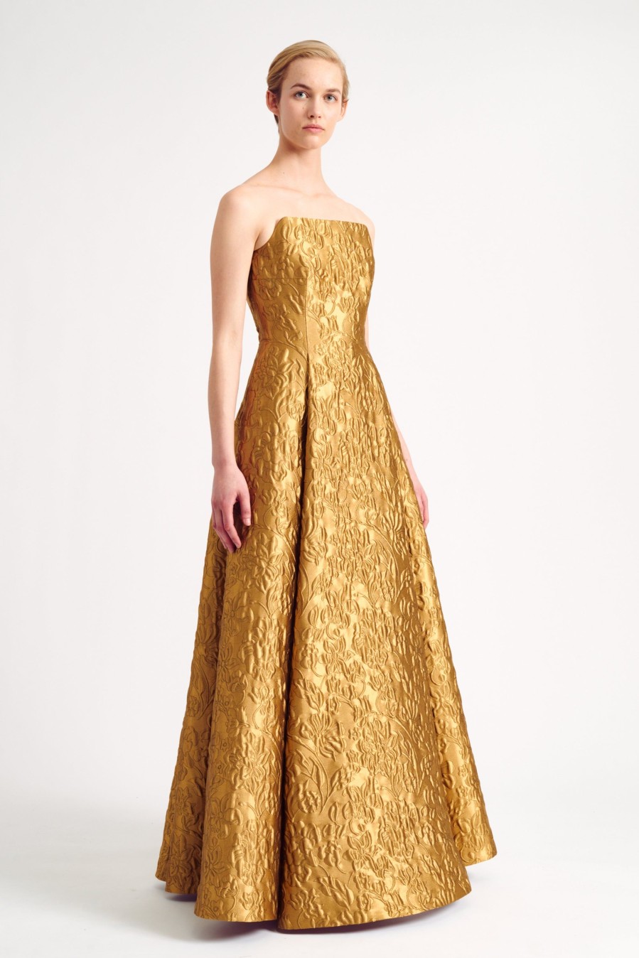 Women Emilia Wickstead Gowns | Alivia Dress In Gold Lurex Metallic Jacquard