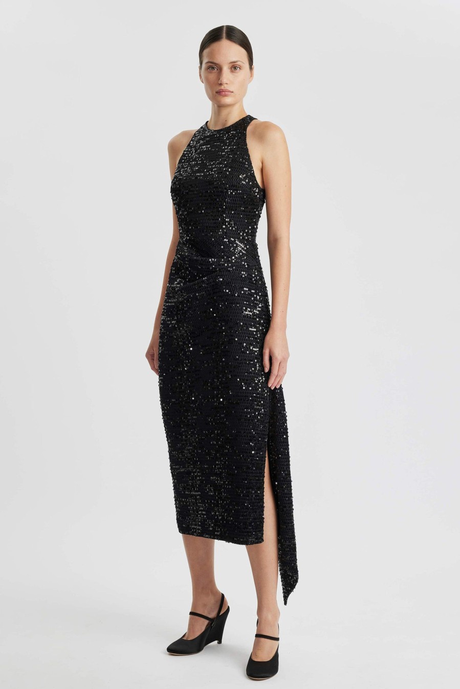 Women Emilia Wickstead Dresses | Cheska Dress In Black Sequin Mesh