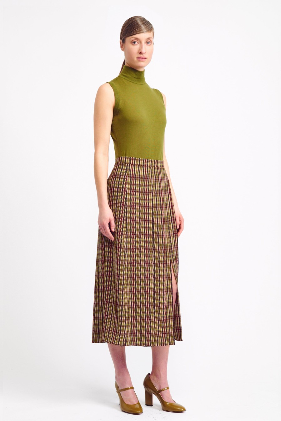 Women Emilia Wickstead Skirts | Gwyneth Skirt In Multi Coloured Houndstooth Crepe Georgette