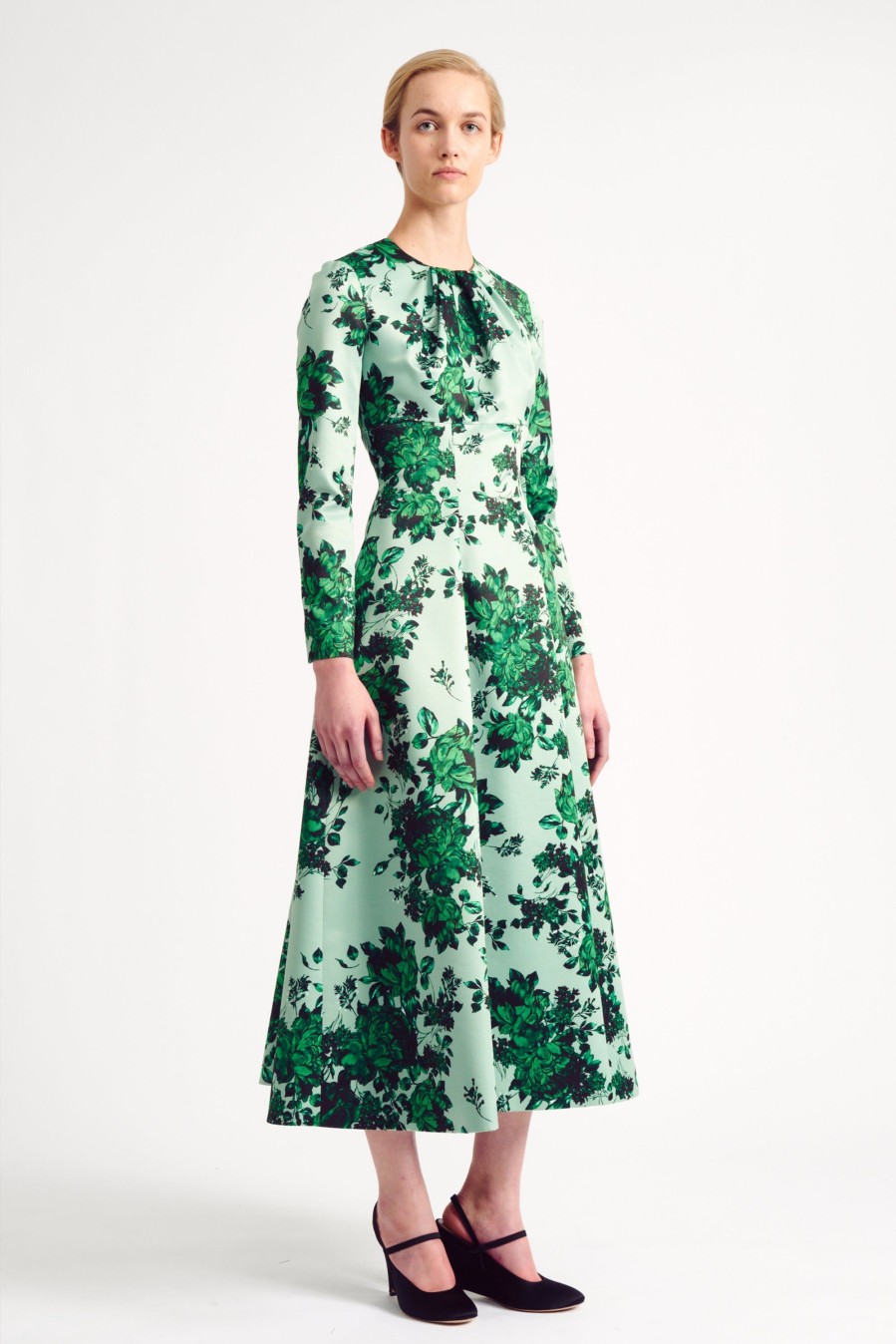 Women Emilia Wickstead Dresses | Brita Dress In Green Festive Bouquet Taffeta Faille