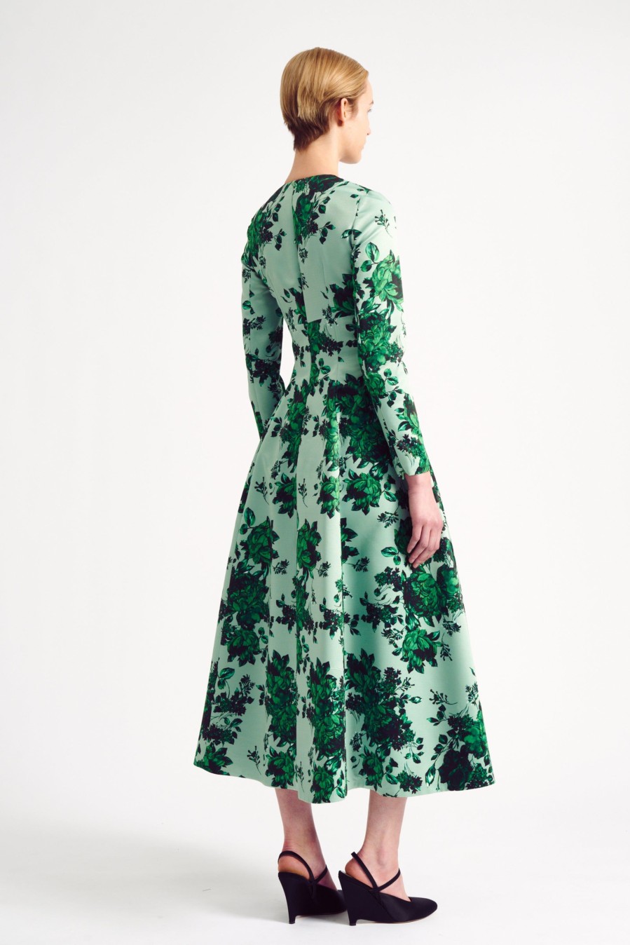 Women Emilia Wickstead Dresses | Brita Dress In Green Festive Bouquet Taffeta Faille