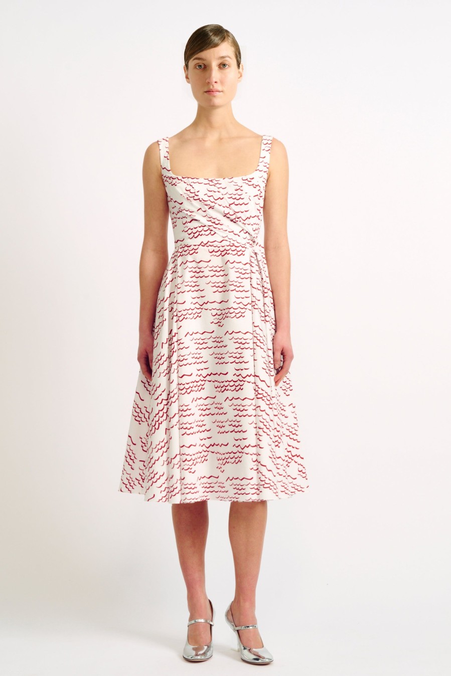 Women Emilia Wickstead Dresses | Ariadna Red Waves Print Poplin Cotton Dress