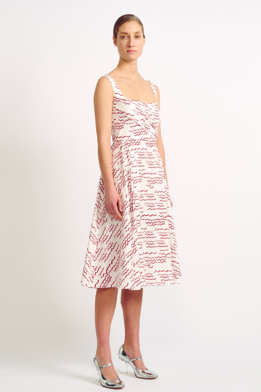 Women Emilia Wickstead Dresses | Ariadna Red Waves Print Poplin Cotton Dress