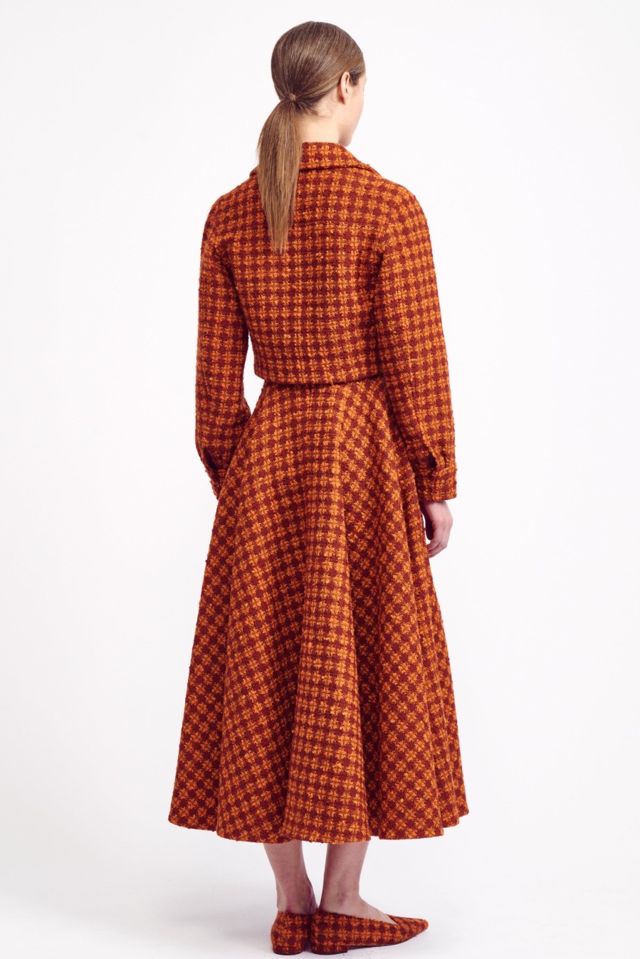 Women Emilia Wickstead Jackets And Coats | Anika Cropped Jacket In Rust & Mustard Heritage Wool