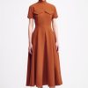 Women Emilia Wickstead Dresses | Catrina High Neck Dress In Brown Double Crepe