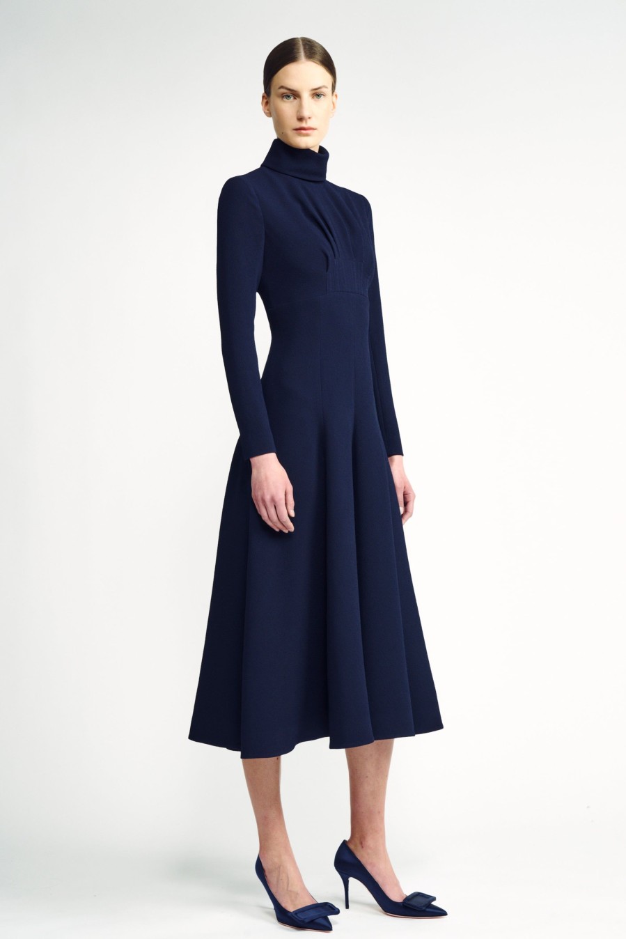 Women Emilia Wickstead Dresses | Oakley Midnight High-Neck Double Crepe Dress