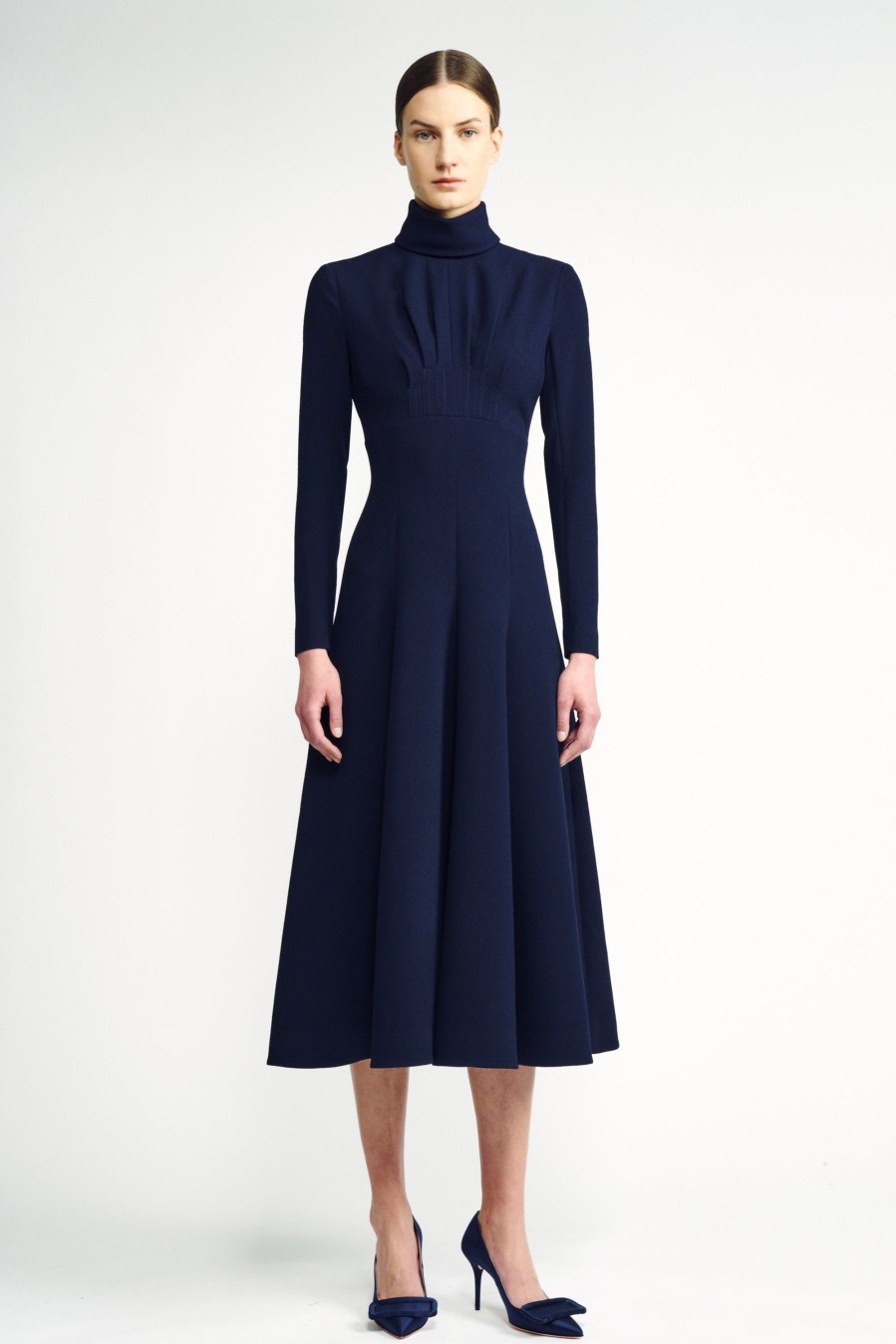 Women Emilia Wickstead Dresses | Oakley Midnight High-Neck Double Crepe Dress