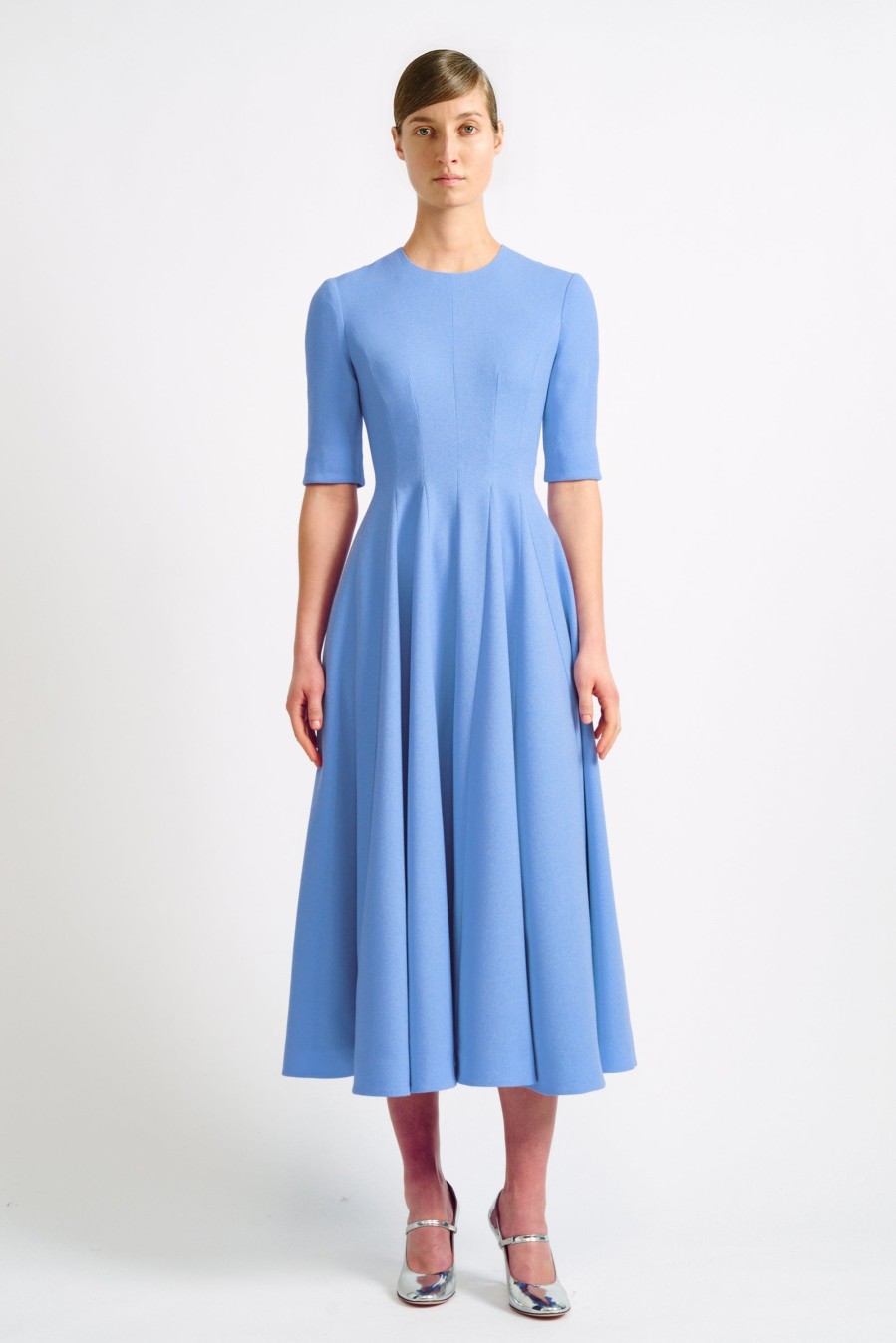 Women Emilia Wickstead Dresses | Georgie Celestial Blue Single Wool Crepe Dress