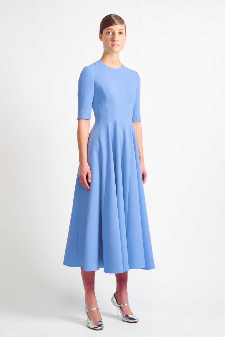 Women Emilia Wickstead Dresses | Georgie Celestial Blue Single Wool Crepe Dress