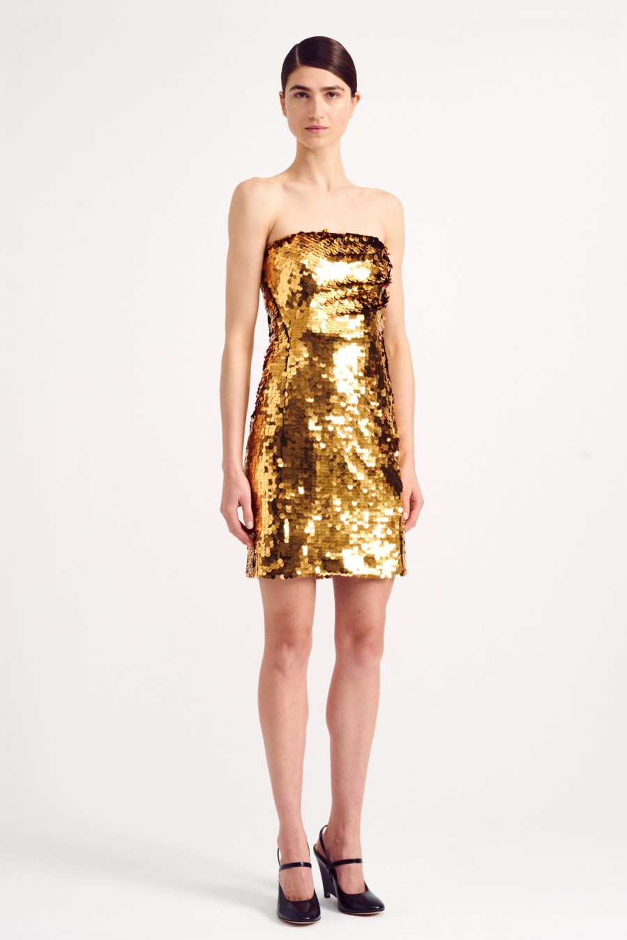 Women Emilia Wickstead Dresses | Lysa Strapless Dress In Gold Paillette Sequin