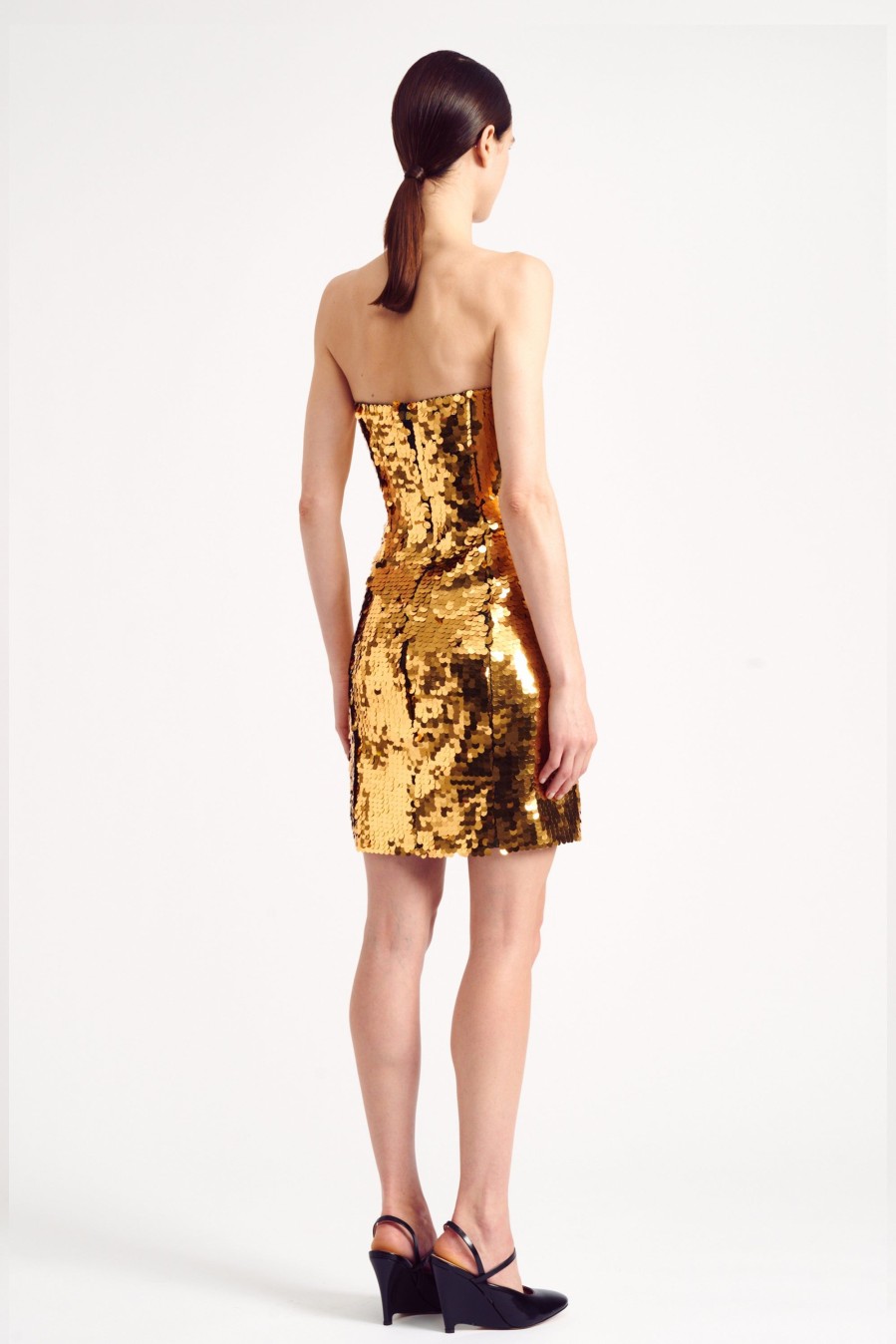 Women Emilia Wickstead Dresses | Lysa Strapless Dress In Gold Paillette Sequin