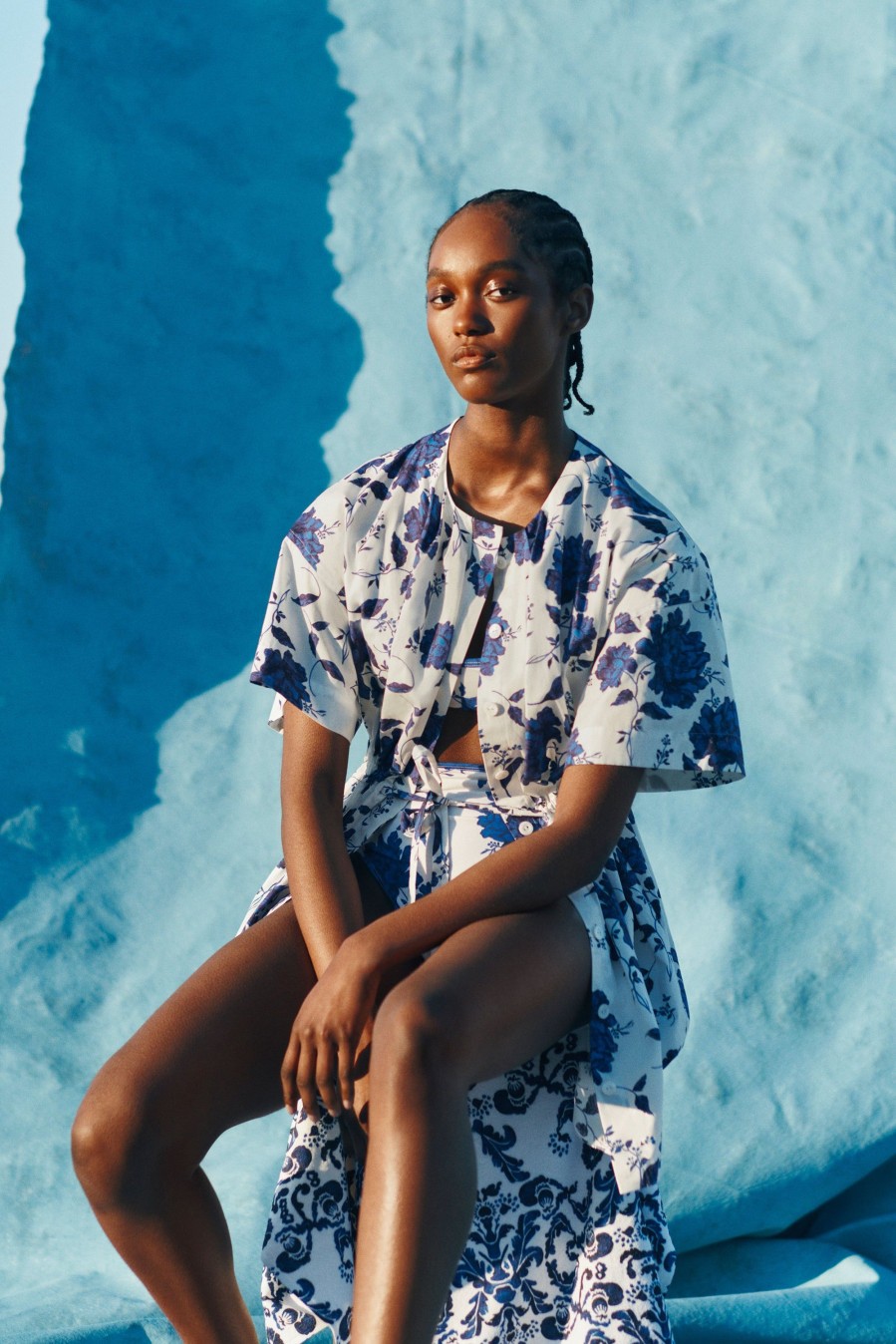 Women Emilia Wickstead Swim | Rio Blue Rose Print Cotton Kaftan