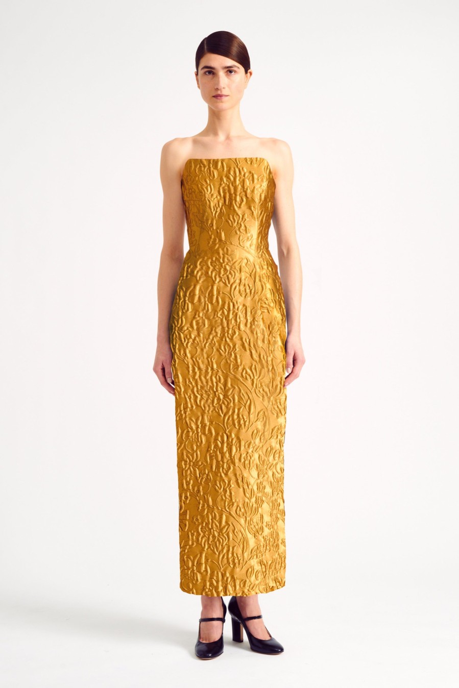 Women Emilia Wickstead Dresses | Laelia Gold Metallic Jacquard Dress