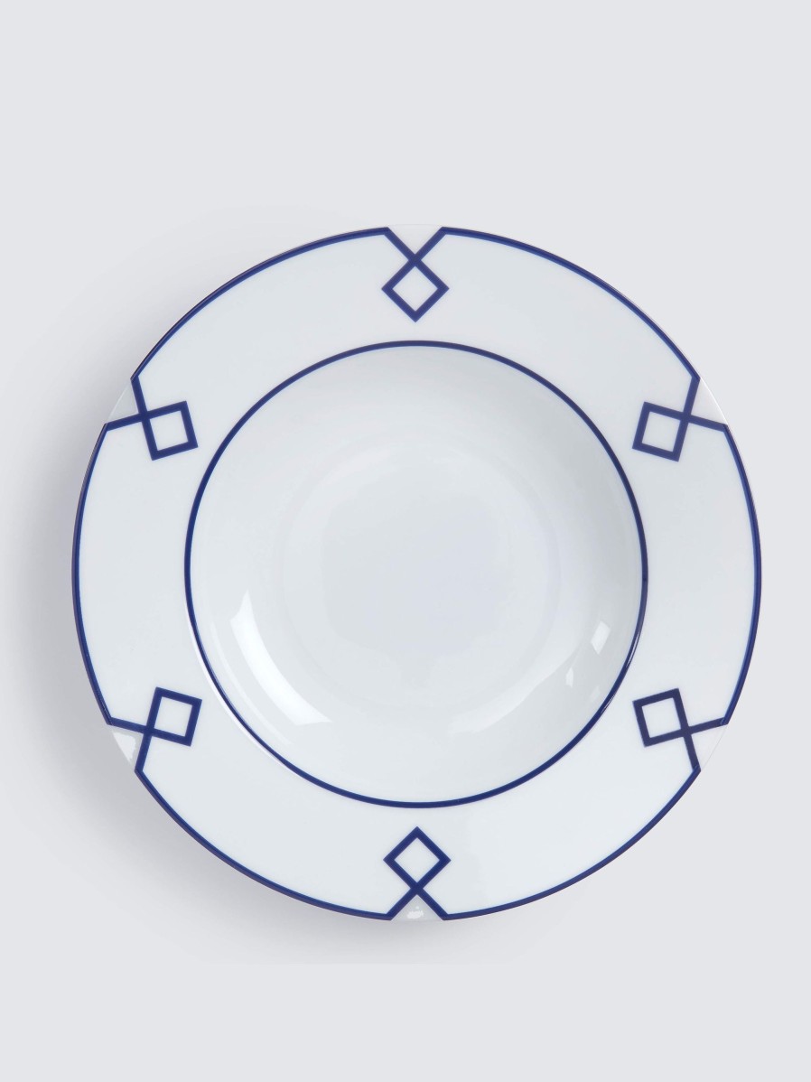 Homeware Emilia Wickstead | Naples Round Hollow Dish With Navy Geometric Border