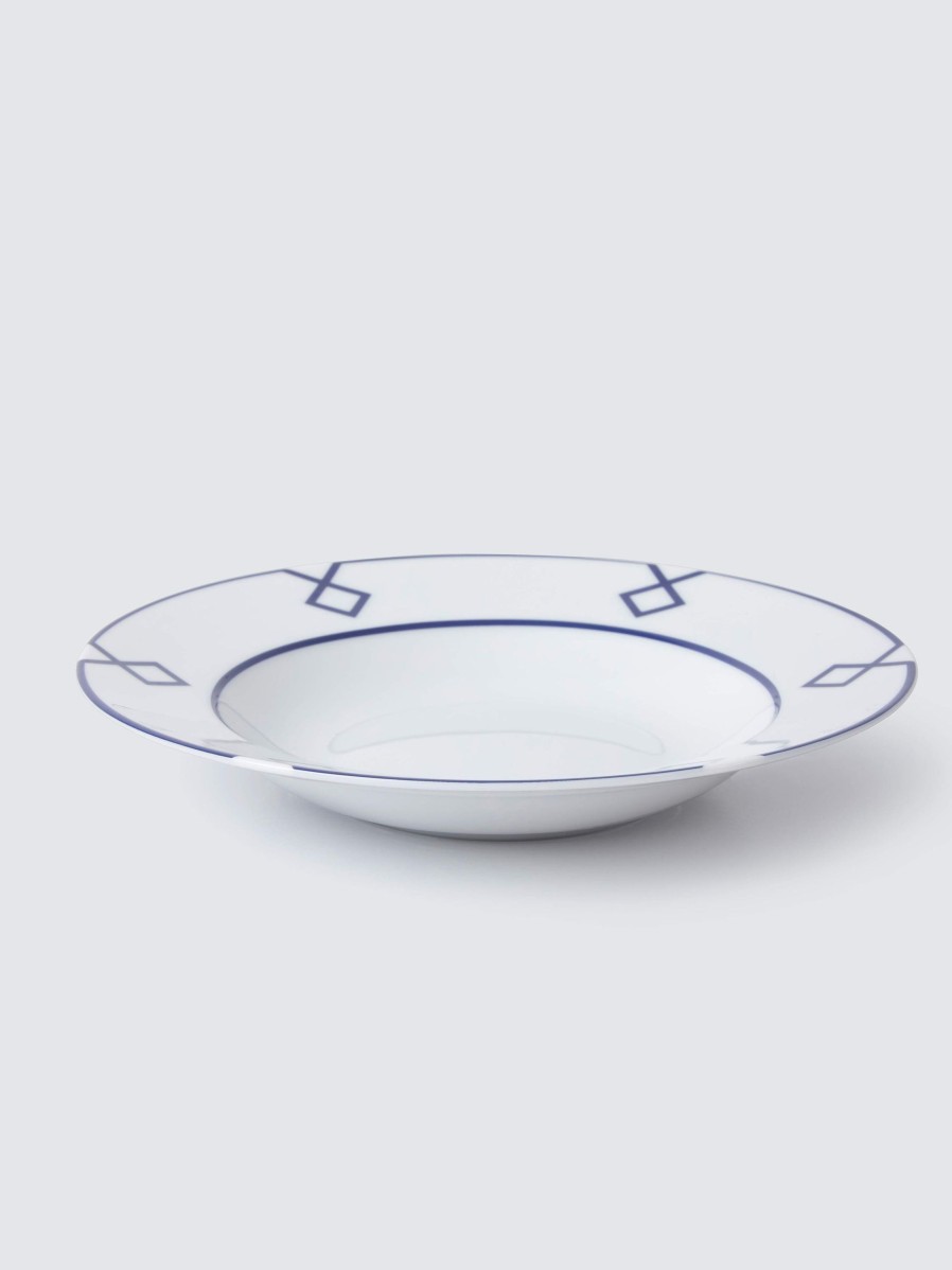 Homeware Emilia Wickstead | Naples Round Hollow Dish With Navy Geometric Border