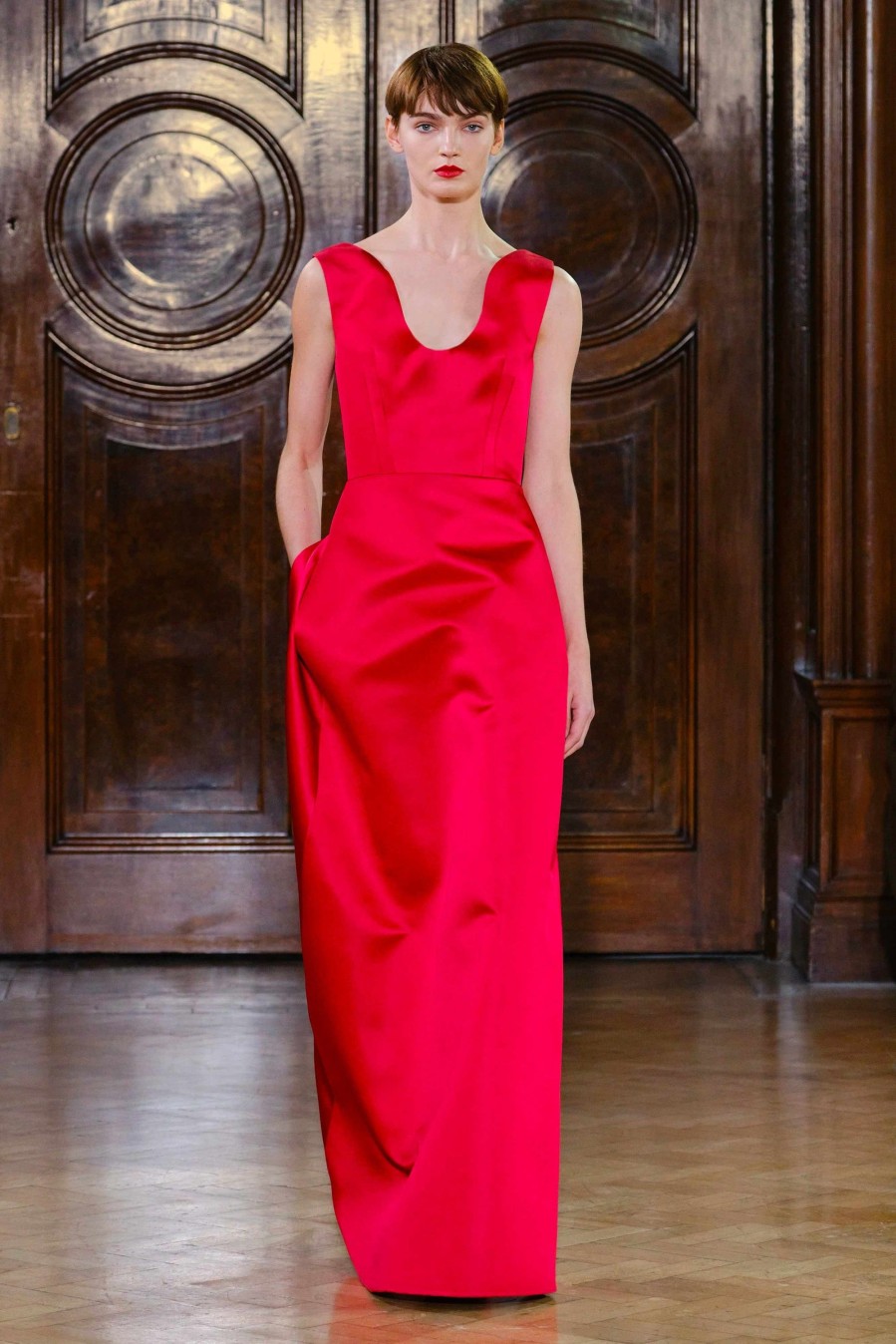 Women Emilia Wickstead Gowns | Filippa Red Italian Duchess Satin Dress