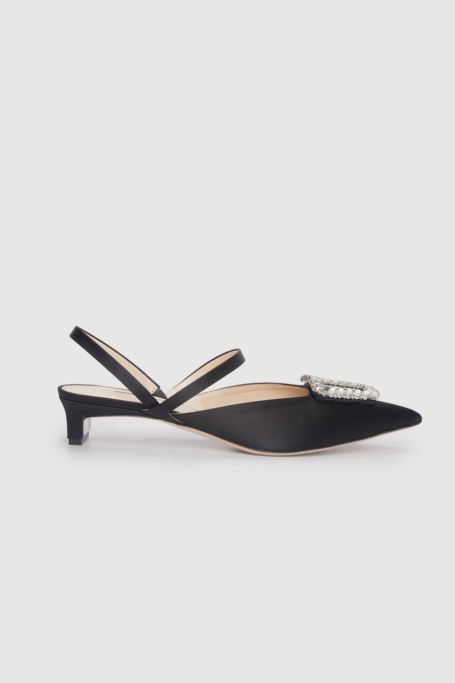 Women Emilia Wickstead | Katrina Jewel Buckle Kitten Heels In Black Satin