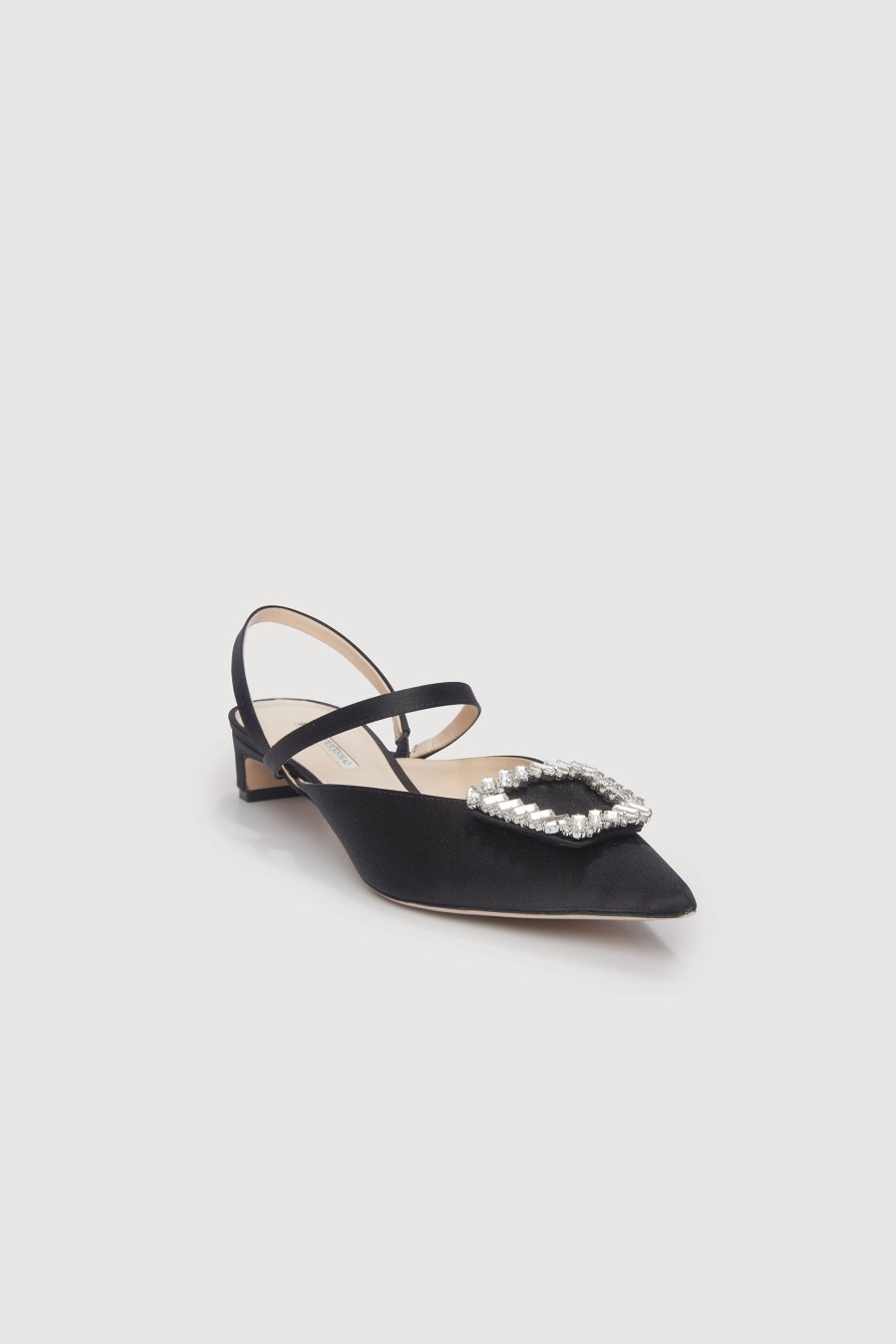 Women Emilia Wickstead | Katrina Jewel Buckle Kitten Heels In Black Satin