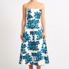 Women Emilia Wickstead Dresses | Simran Blue Floral Bouquet Print Strapless Dress