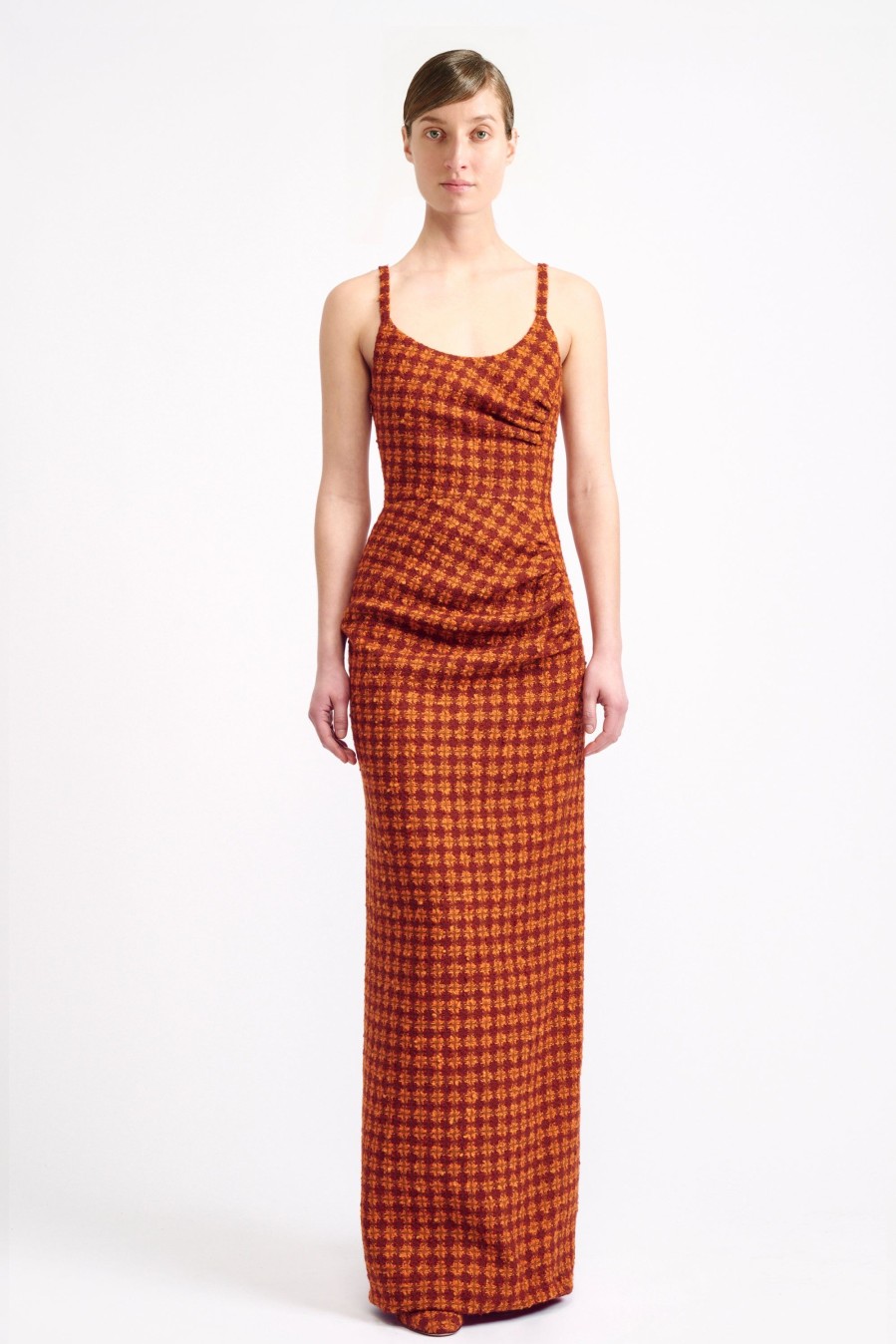 Women Emilia Wickstead Dresses | Naoko Wool & Rust Heritage Check Maxi-Dress