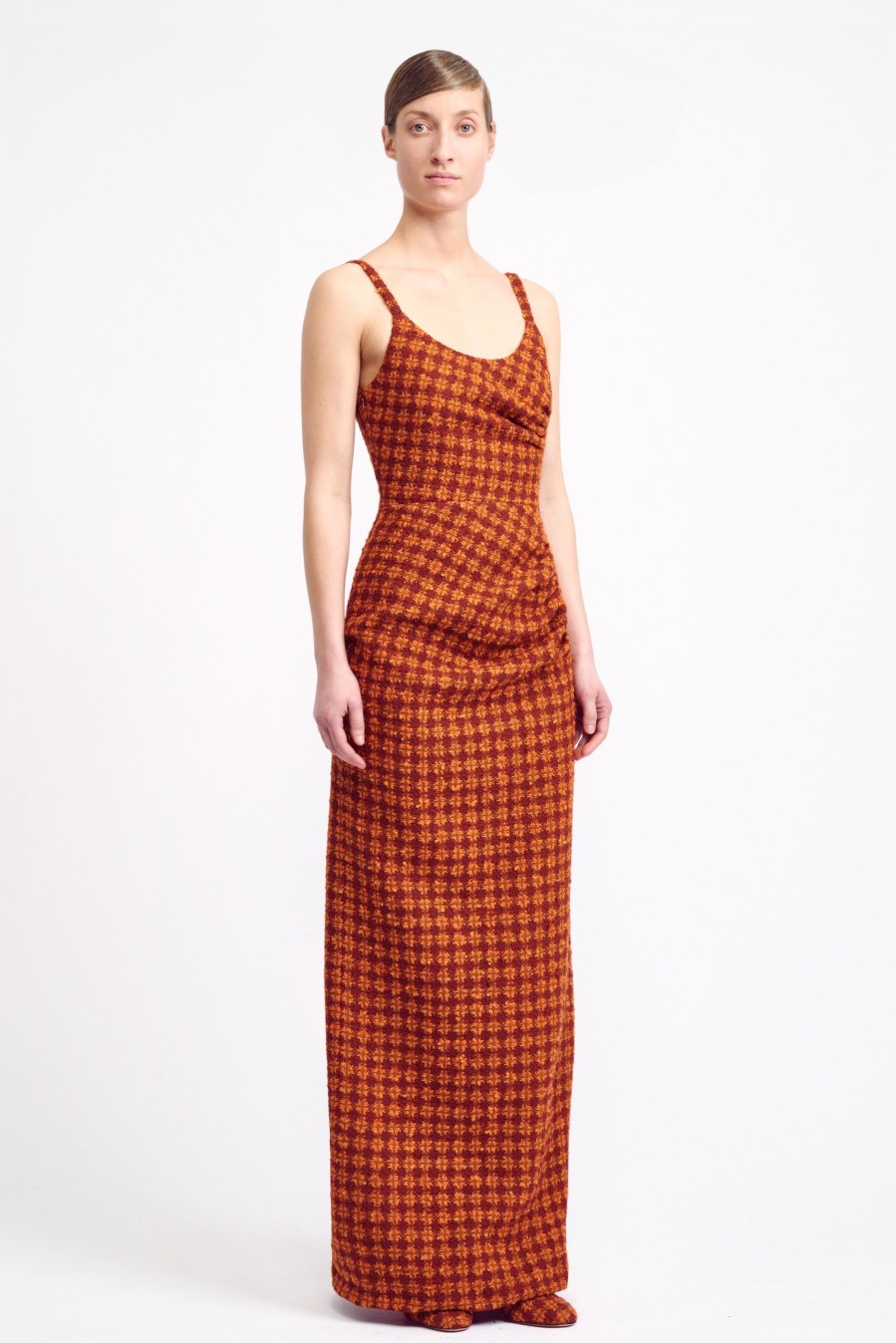 Women Emilia Wickstead Dresses | Naoko Wool & Rust Heritage Check Maxi-Dress