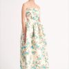 Women Emilia Wickstead Dresses | Graciela Strapless Dress In Turquoise Floral Crushed Italian Duchess Satin