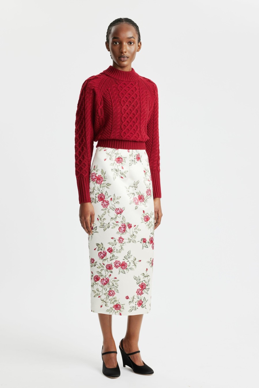 Women Emilia Wickstead Knitwear | Emory Deep Red Cable Knit Jumper