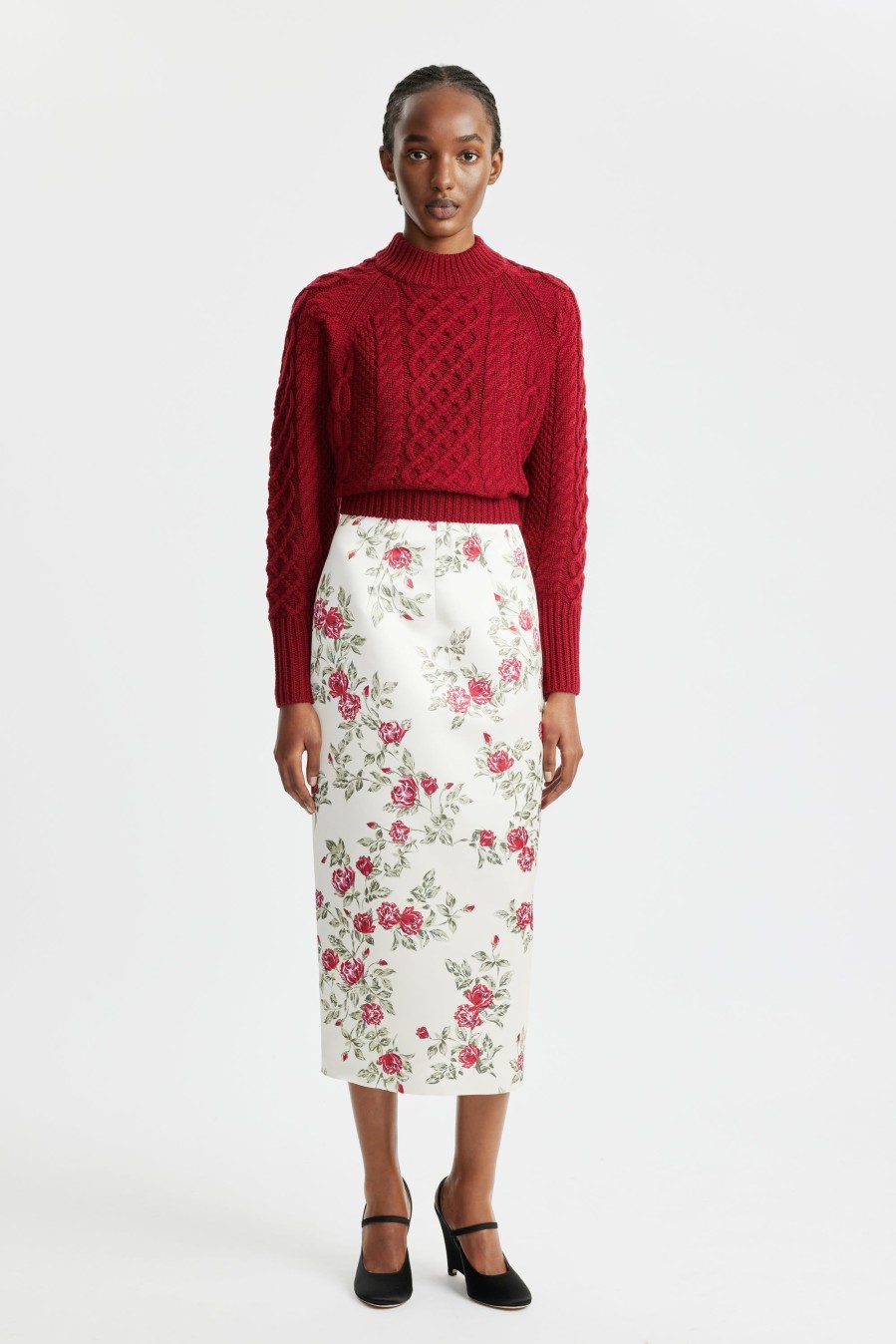 Women Emilia Wickstead Knitwear | Emory Deep Red Cable Knit Jumper