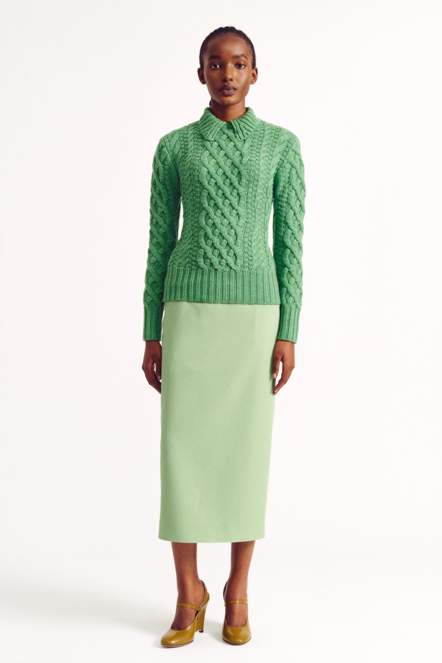 Women Emilia Wickstead Knitwear | Bobbie Green Cashfeel Cable Knit Jumper