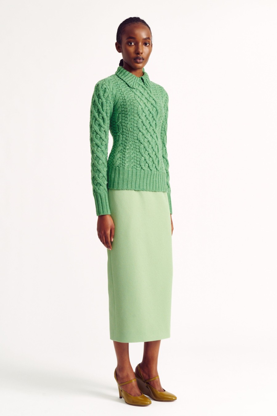 Women Emilia Wickstead Knitwear | Bobbie Green Cashfeel Cable Knit Jumper