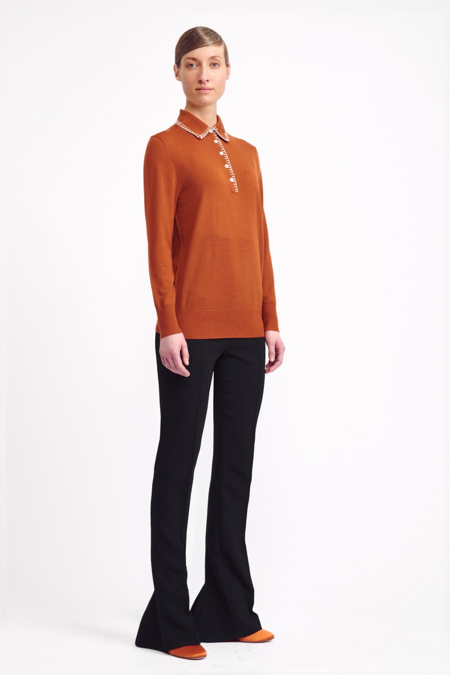 Women Emilia Wickstead Knitwear | Hall Rust Blanket Stitch Collar Top