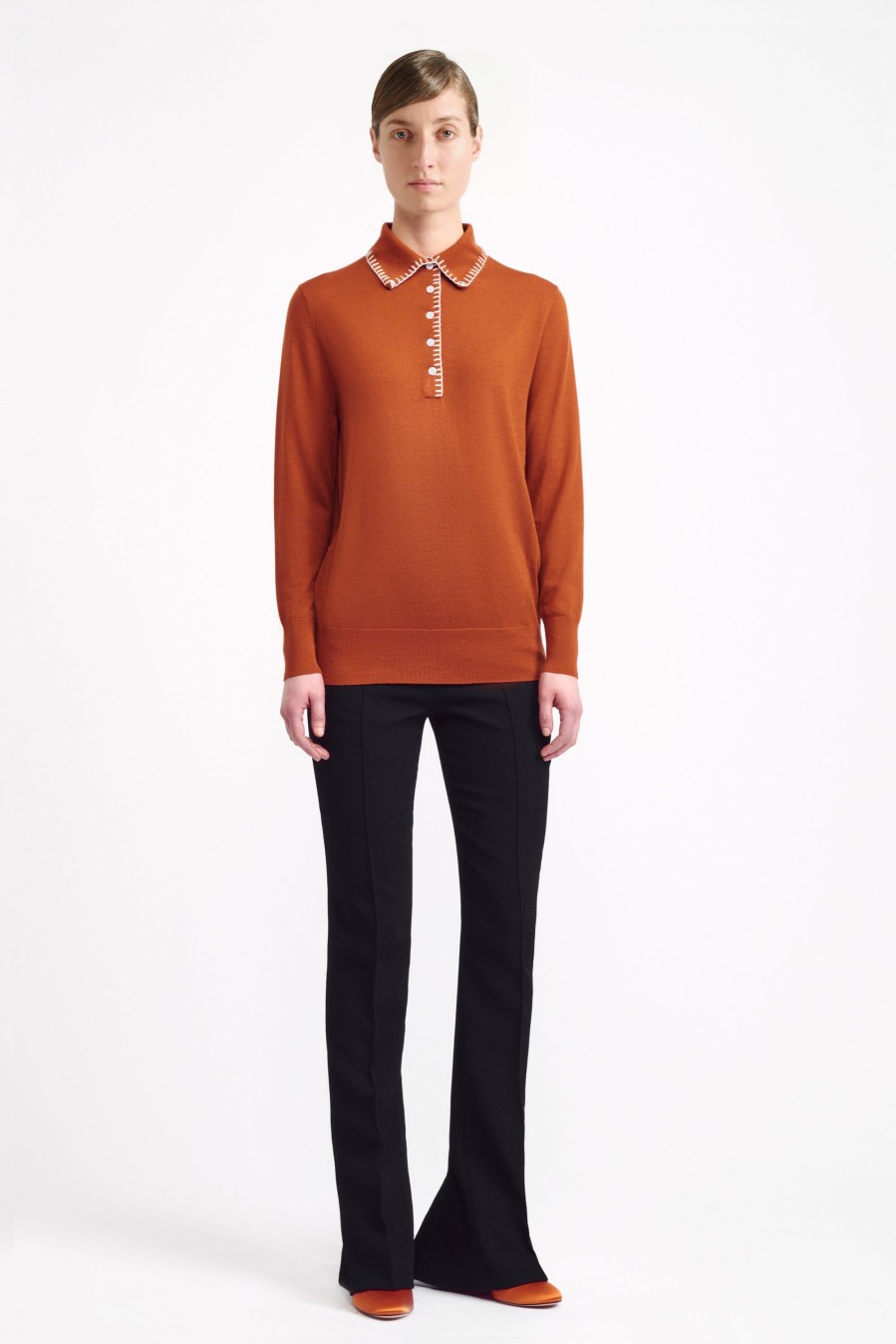 Women Emilia Wickstead Knitwear | Hall Rust Blanket Stitch Collar Top