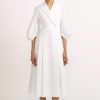 Women Emilia Wickstead Dresses | Brittany White Cotton Wrap Effect Dress