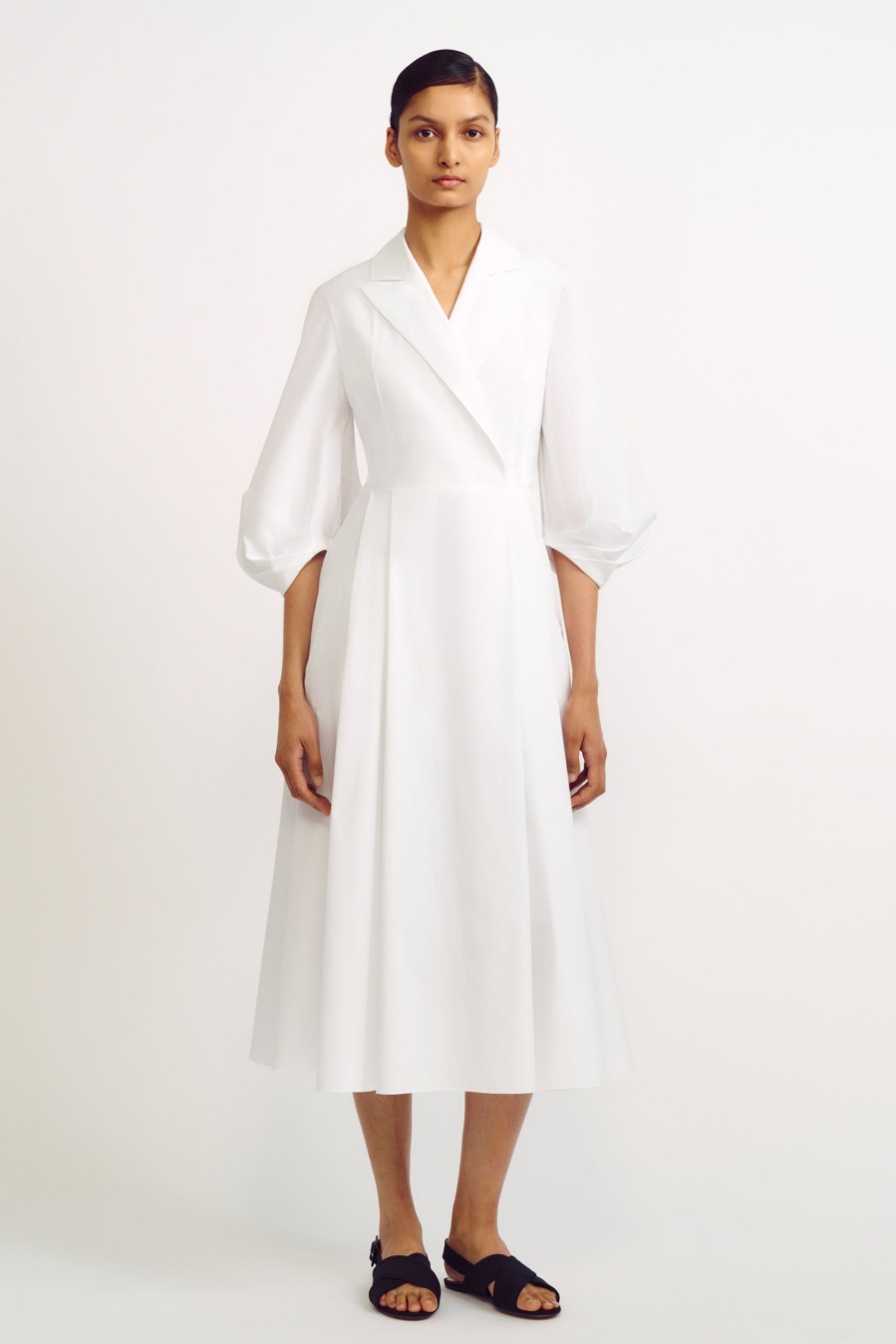 Women Emilia Wickstead Dresses | Brittany White Cotton Wrap Effect Dress