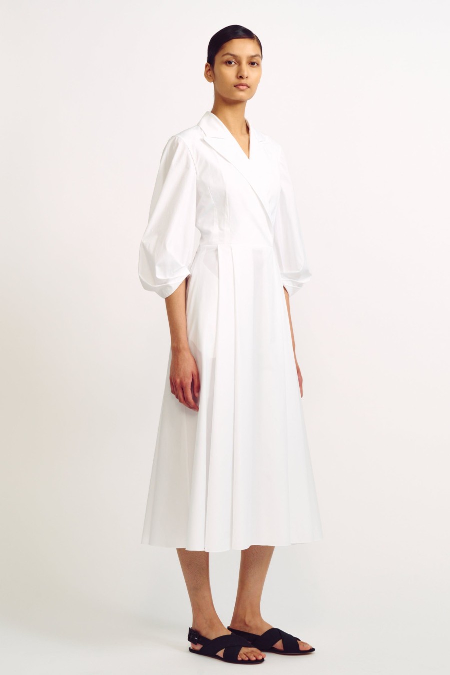 Women Emilia Wickstead Dresses | Brittany White Cotton Wrap Effect Dress