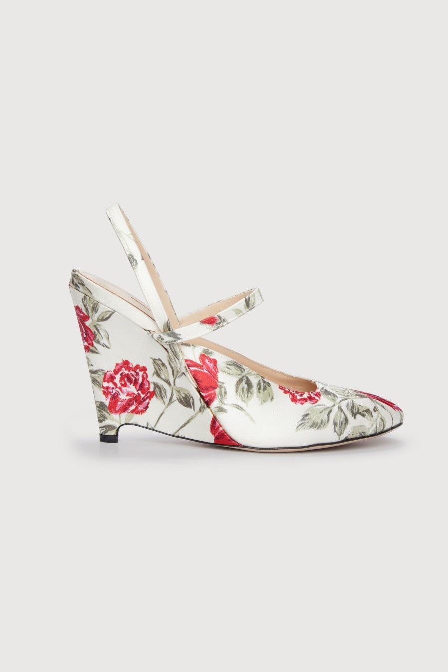 Women Emilia Wickstead | Aster Wedge Heel In Red Rose Printed Italian Duchess Satin