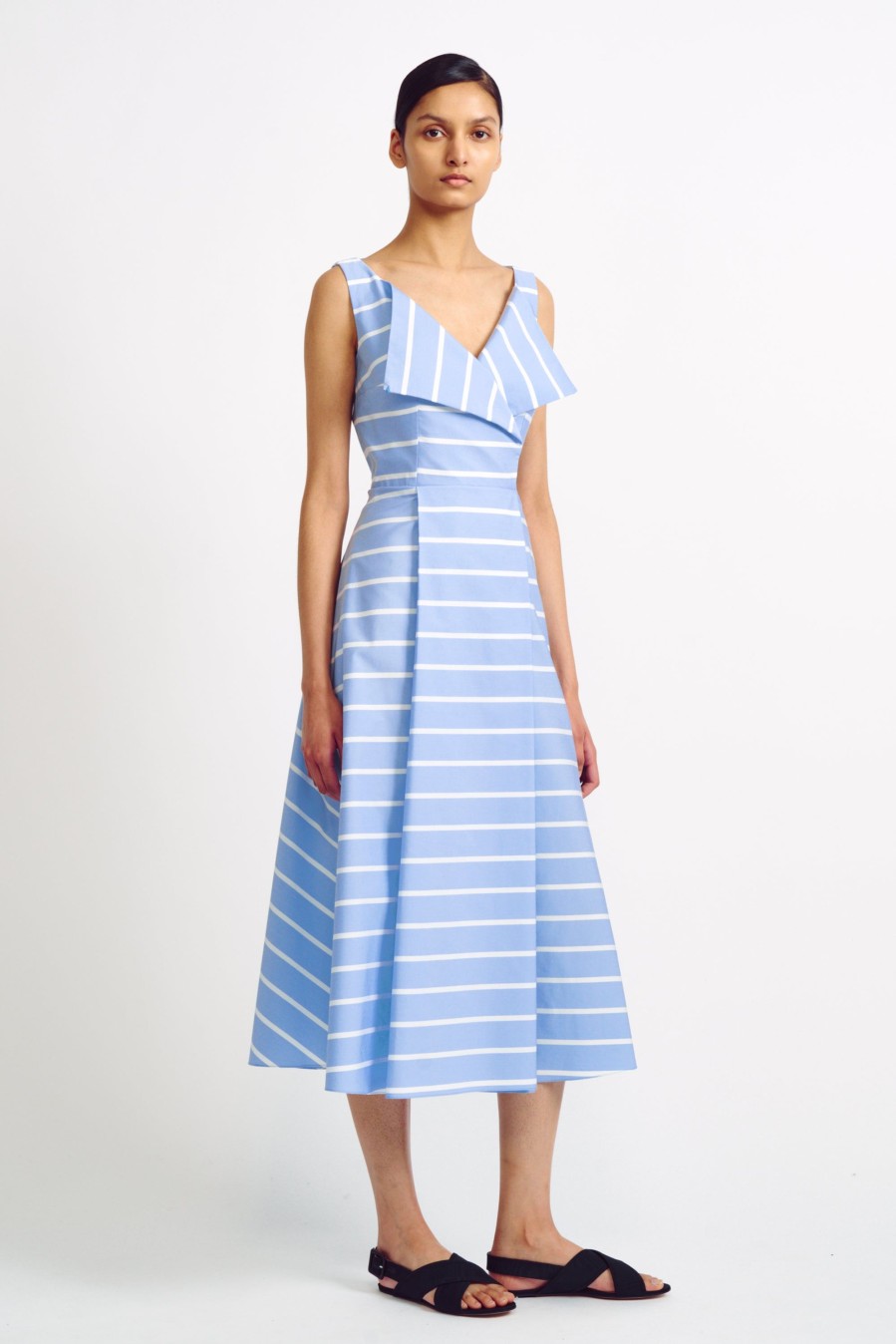 Women Emilia Wickstead Dresses | Hellison Blue Stripe Cotton Dress