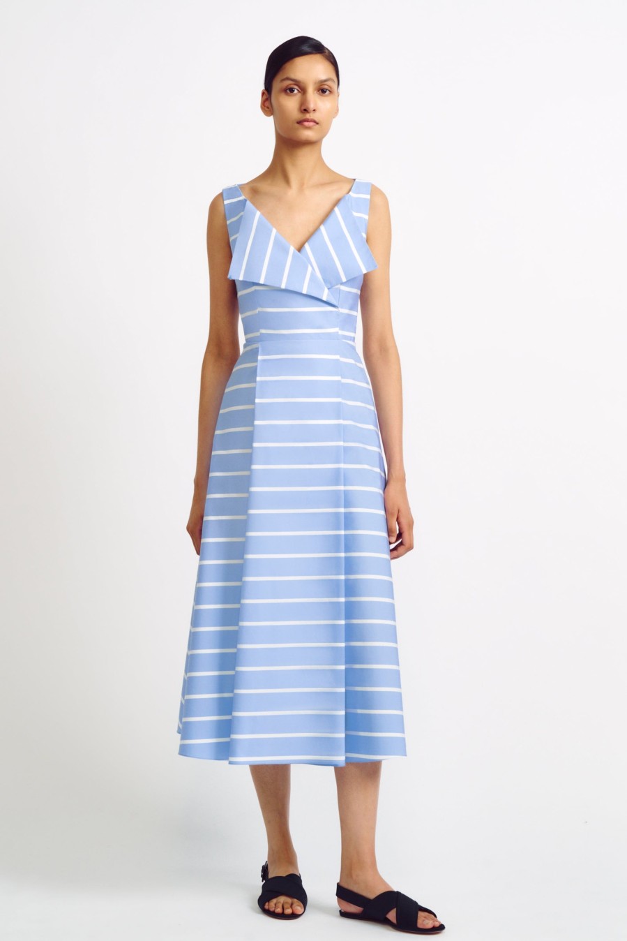 Women Emilia Wickstead Dresses | Hellison Blue Stripe Cotton Dress