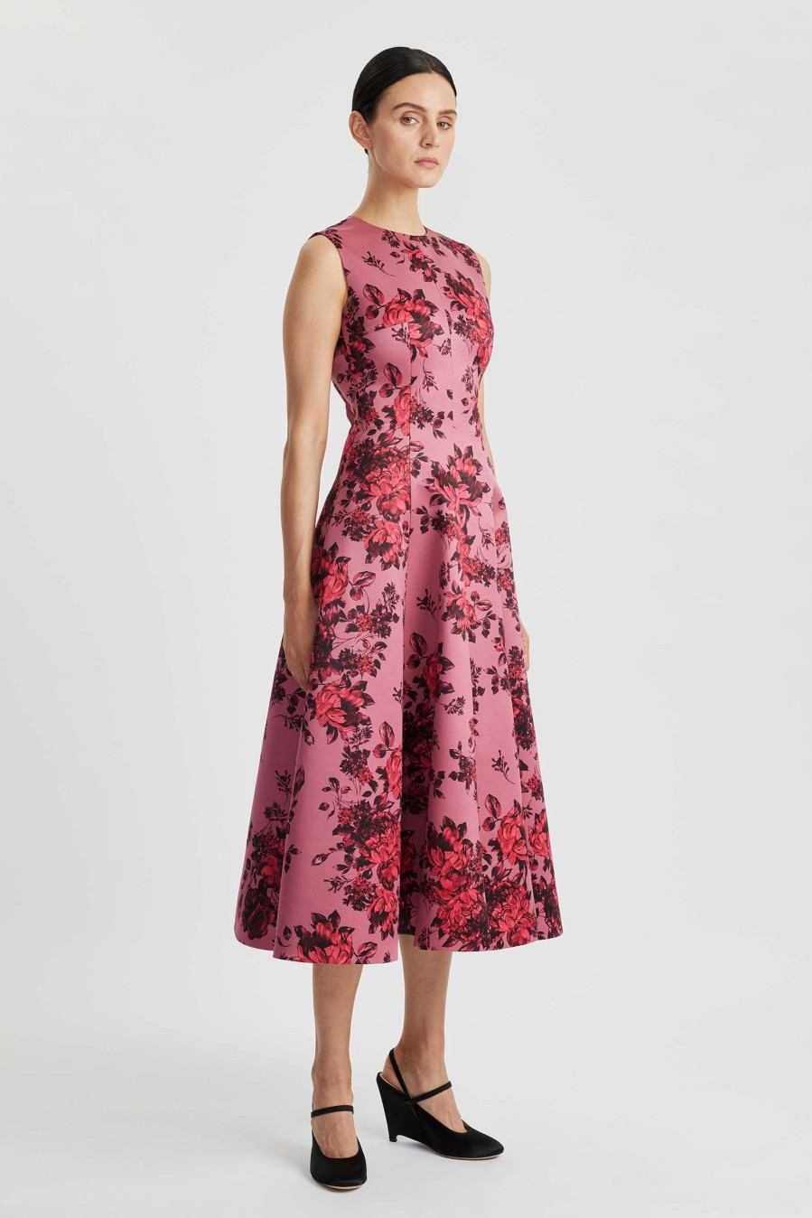 Women Emilia Wickstead Dresses | Mara Mauve Pink Festive Bouquet Taffeta Faille Dress