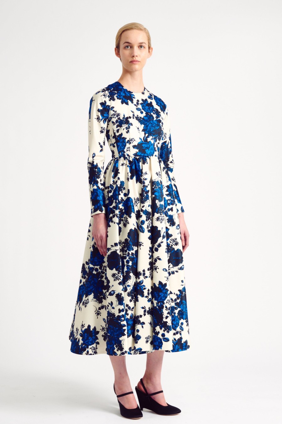 Women Emilia Wickstead Dresses | Annie Blue Festive Bouquet Taffeta Faille Dress