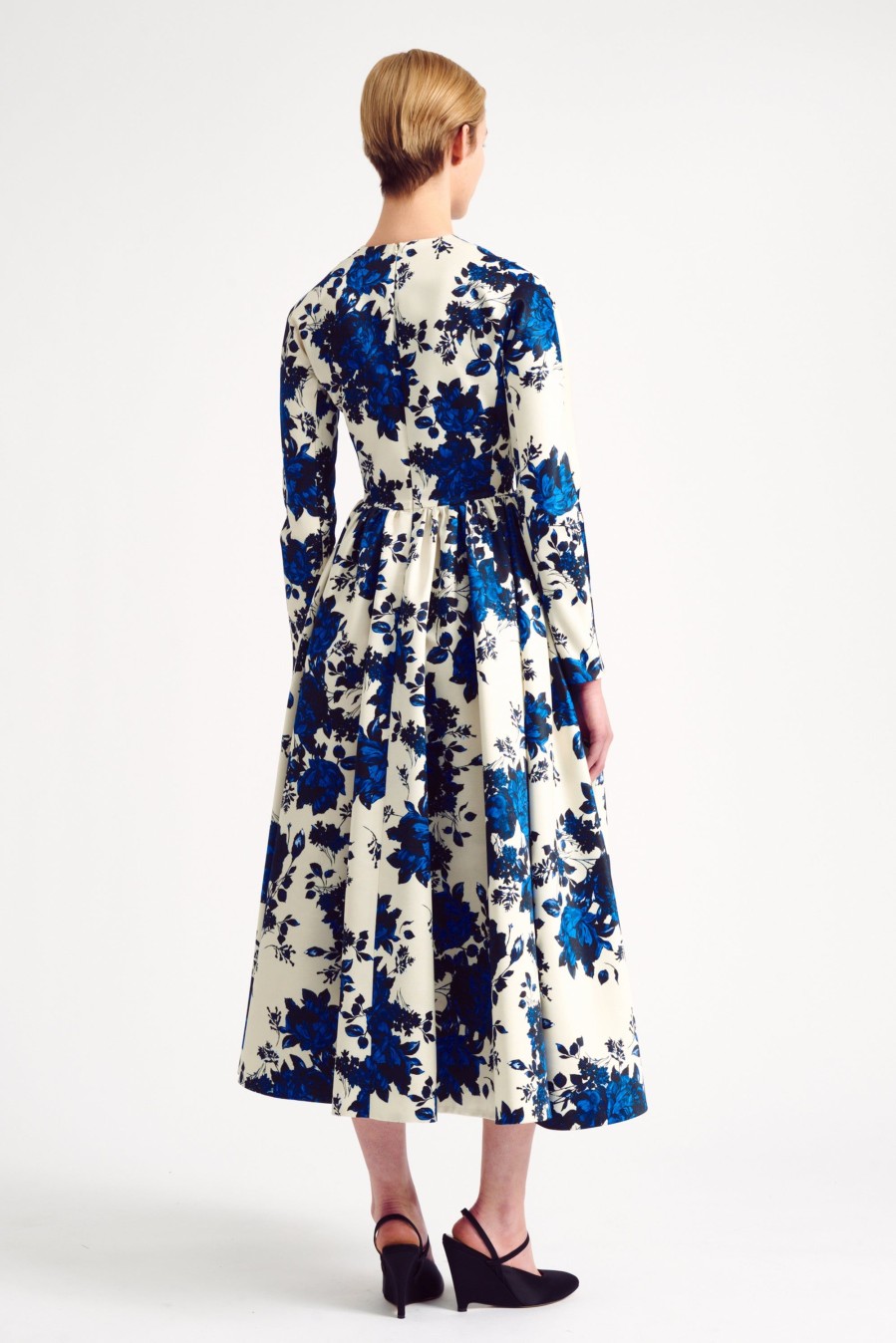 Women Emilia Wickstead Dresses | Annie Blue Festive Bouquet Taffeta Faille Dress