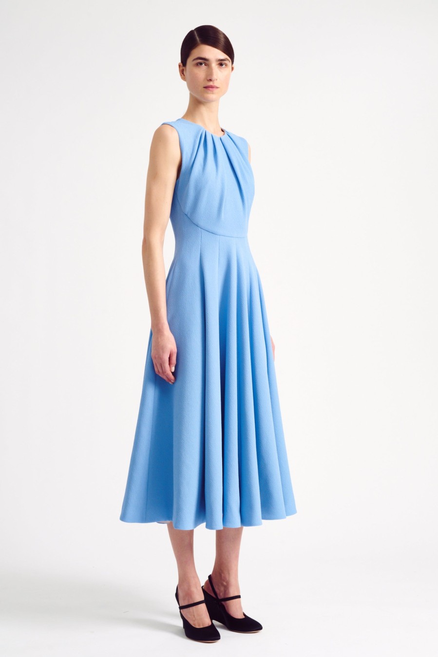 Women Emilia Wickstead Dresses | Marlen Dress In Celeste Blue Double Crepe