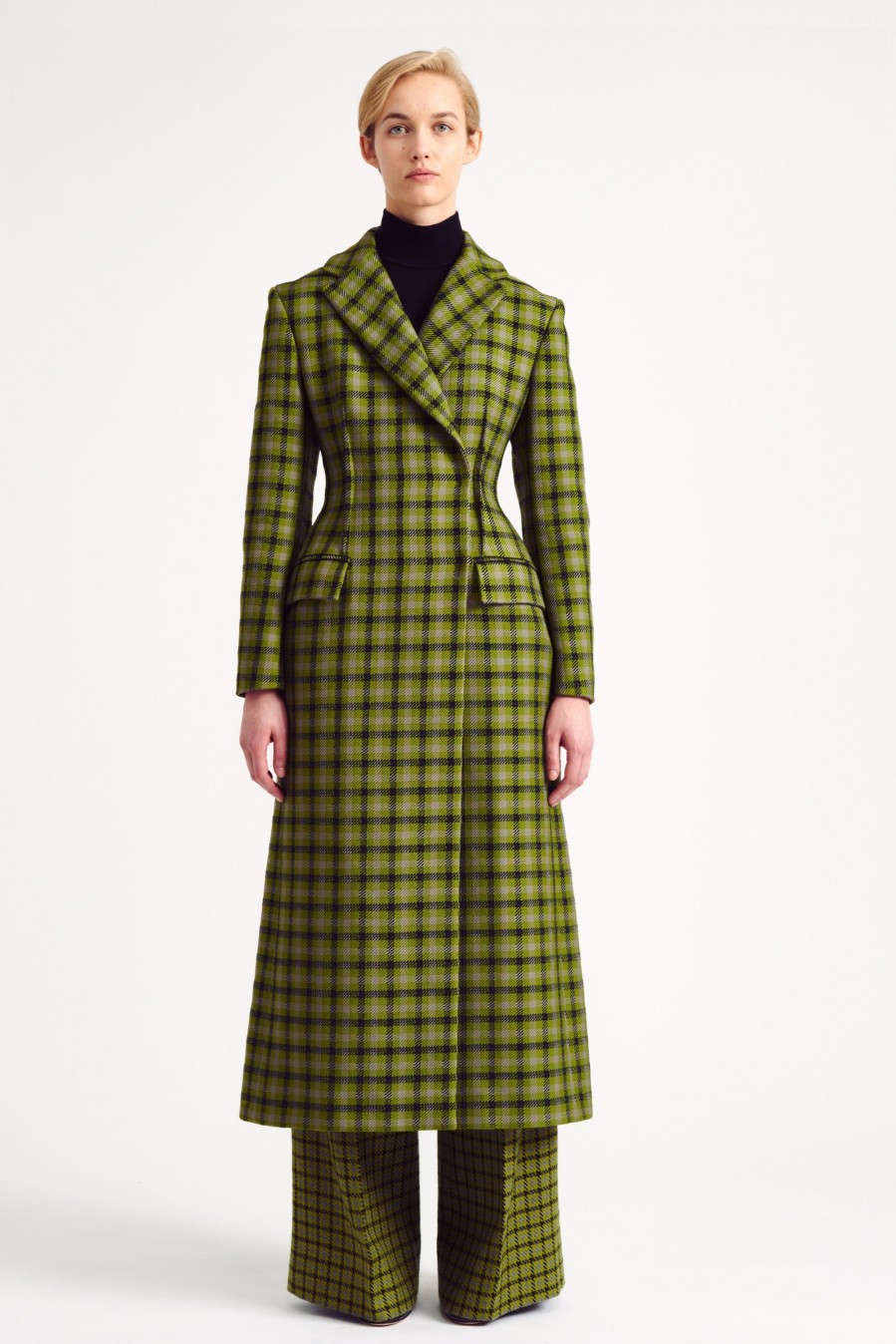 Women Emilia Wickstead Jackets And Coats | Kelin Olive & Black Tattersall Check Coat