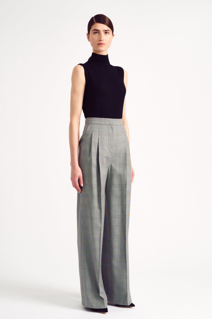 Women Emilia Wickstead Trousers | Clarina Trousers In Black And White Prince Of Wales Check