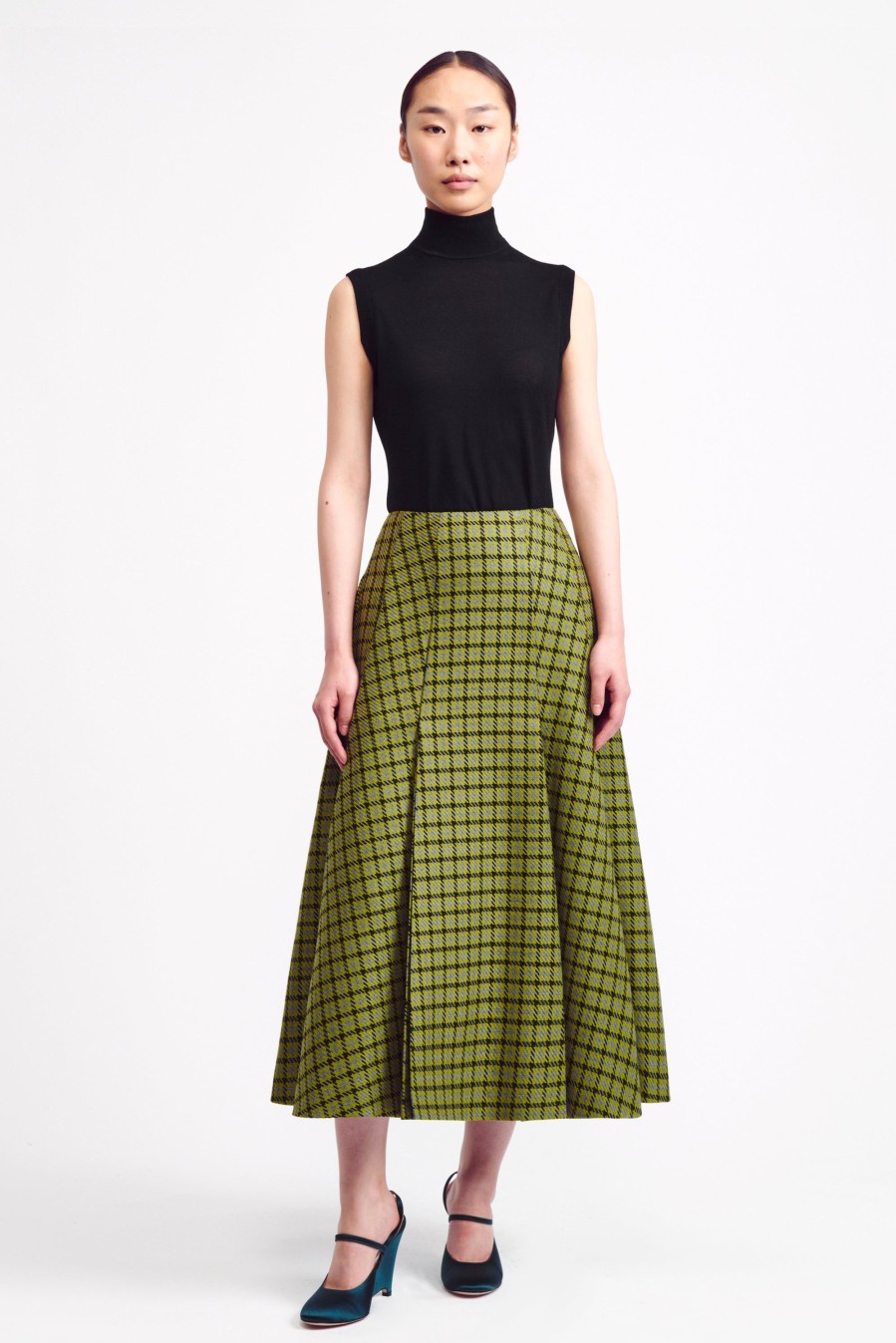 Women Emilia Wickstead Skirts | Kenzie Skirt In Green Shetland Houndstooth